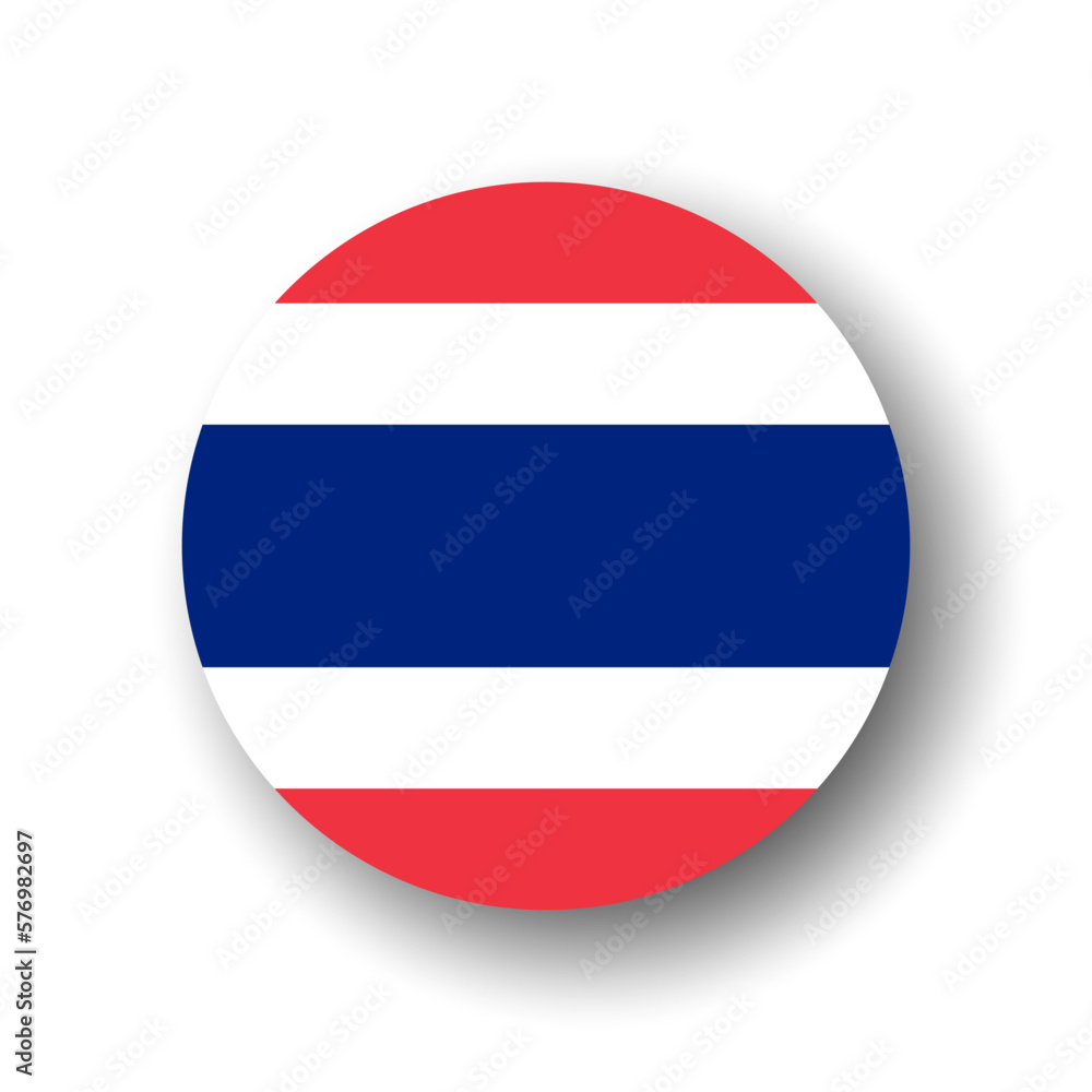Fototapeta premium Thailand flag - flat vector circle icon or badge with dropped shadow.