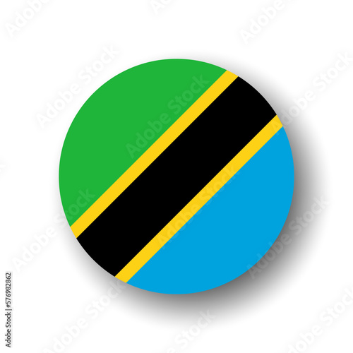 Tanzania flag - flat vector circle icon or badge with dropped shadow.