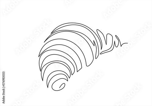 Continuous one line drawing of croissant for logo in minimalist style. Hand drawn french pastry line sketch for print, breakfast concept. Contemporary vector illustration on white background