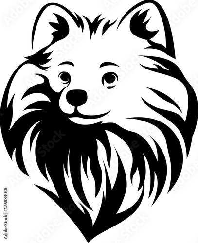 Head of dog. Spitz abstract character illustration. Graphic logo designs template for emblem.