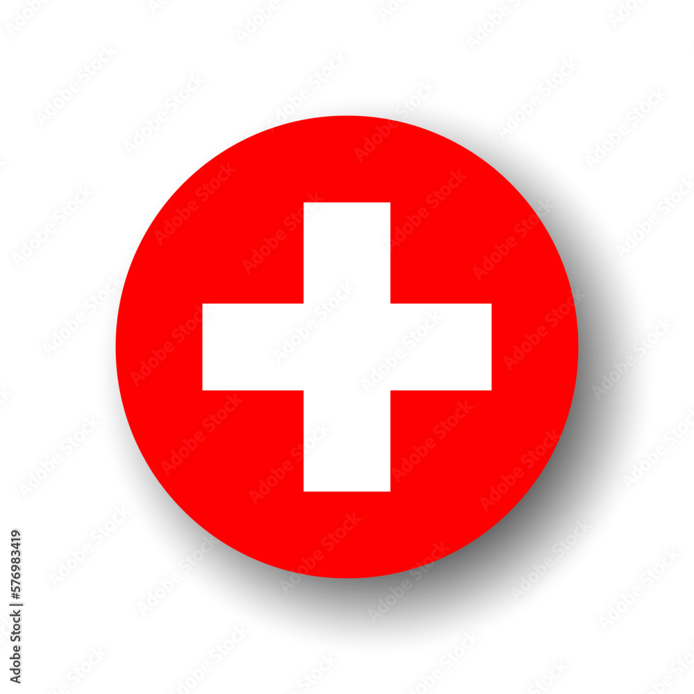 Switzerland flag - flat vector circle icon or badge with dropped shadow. Switzerland flag - flat vector circle icon or badge with dropped shadow.