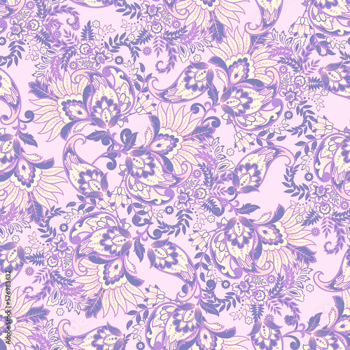 Paisley and ethnic flowers seamless vector pattern. floral vintage background © antalogiya