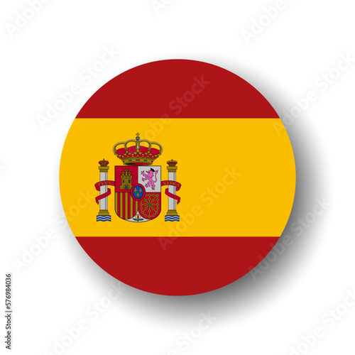 Spain flag - flat vector circle icon or badge with dropped shadow.