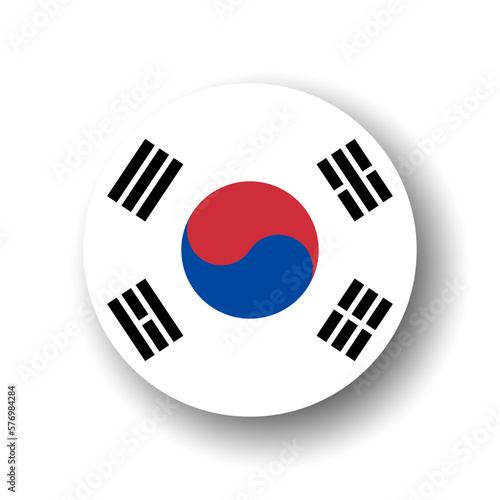 South Korea flag - flat vector circle icon or badge with dropped shadow.