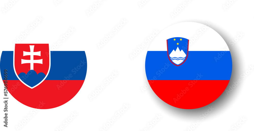 Slovenia flag - flat vector circle icon or badge with dropped shadow.