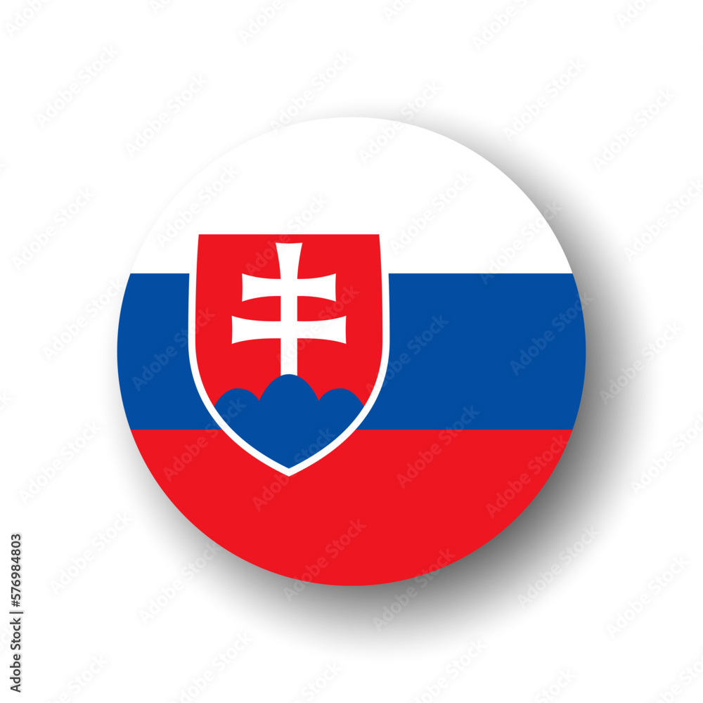 Obraz premium Slovakia flag - flat vector circle icon or badge with dropped shadow.