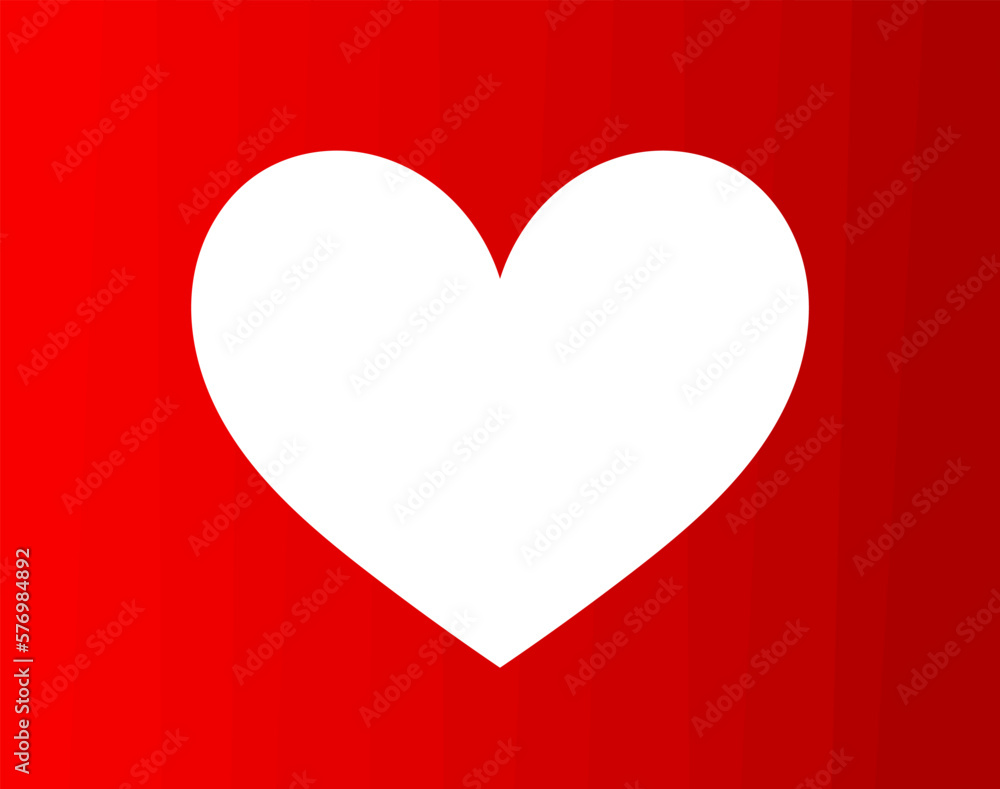 White heart on red background Valentine card. Vector illustration.