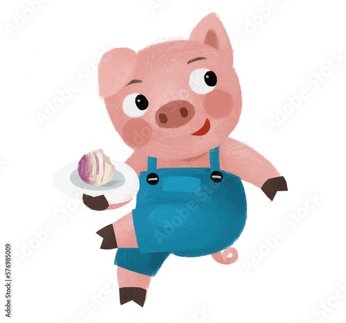 cartoon scene with farmer funnt pig rancher isolated illustration for children photo