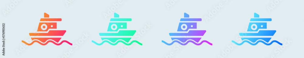 Boat solid icon in gradient colors. Ship signs vector illustration. Boat solid icon in gradient colors. Ship signs vector illustration.