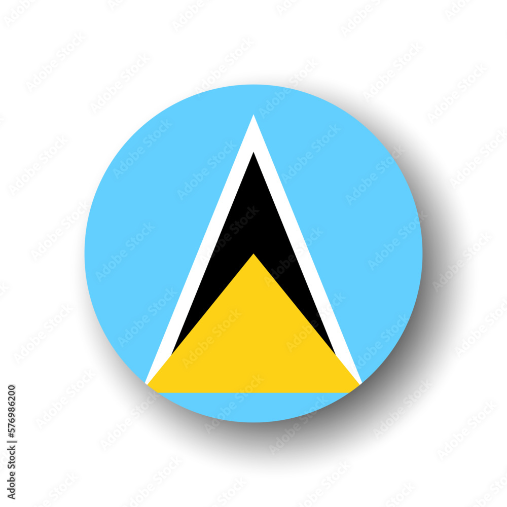 Saint Lucia flag - flat vector circle icon or badge with dropped shadow. Saint Lucia flag - flat vector circle icon or badge with dropped shadow.