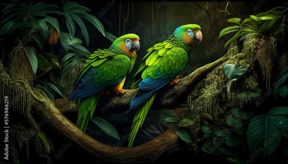 A pair of parrots on forest