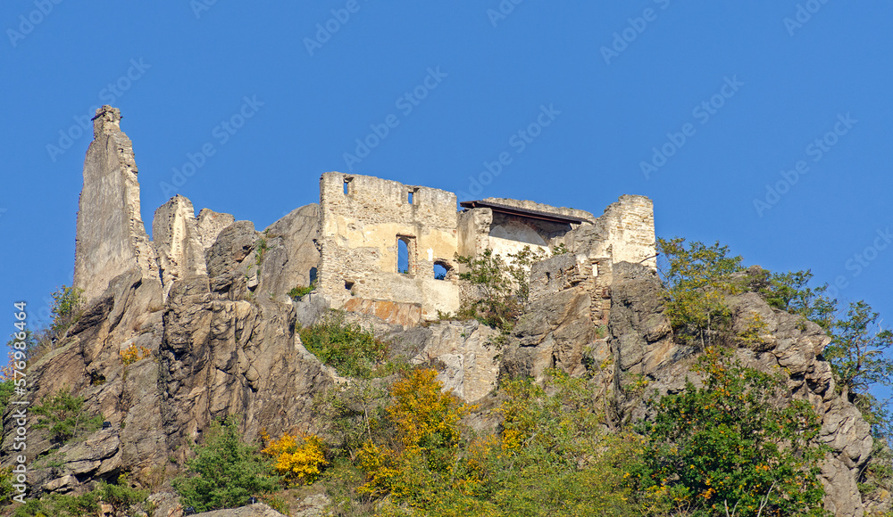  ruin of a castle above the little town  of Duernstein in the Wachau a part of the Danube valley, Austria