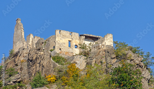  ruin of a castle above the little town of Duernstein in the Wachau a part of the Danube valley, Austria