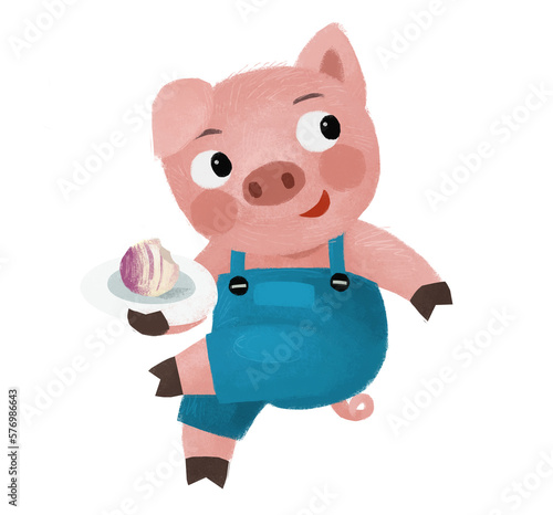 cartoon scene with farmer funnt pig rancher isolated illustration for children photo