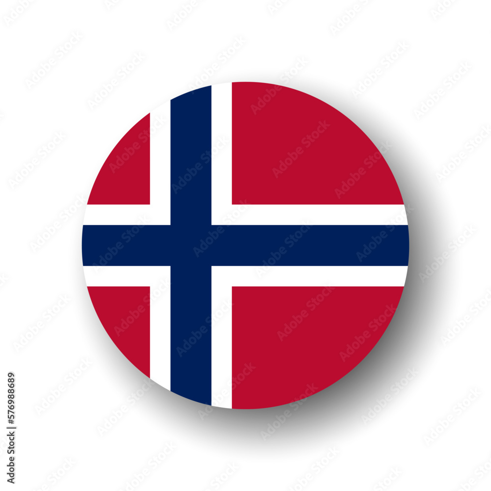 Norway flag - flat vector circle icon or badge with dropped shadow.