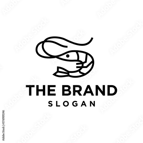 shrimp  simple line icon logo vector design, modern logo pictogram design of sea food in abstract outline logo