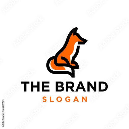 fox simple line icon logo vector design, modern logo pictogram design of sitting orange fox 