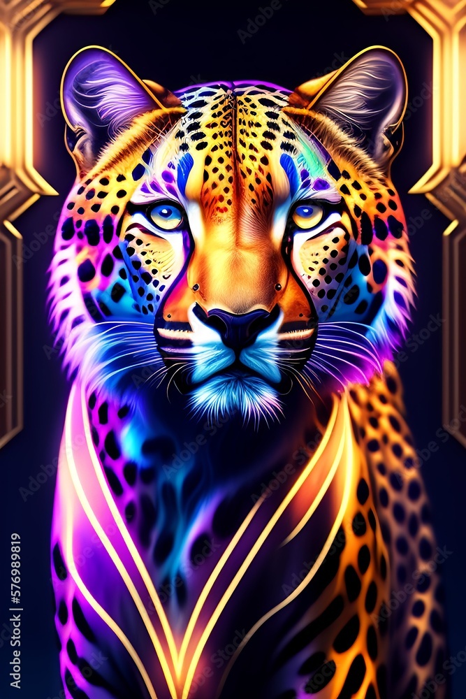 3D Jaguar laser focus in colorful background. 3D Illustration