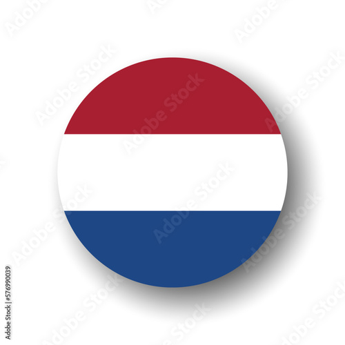 Netherlands flag - flat vector circle icon or badge with dropped shadow.