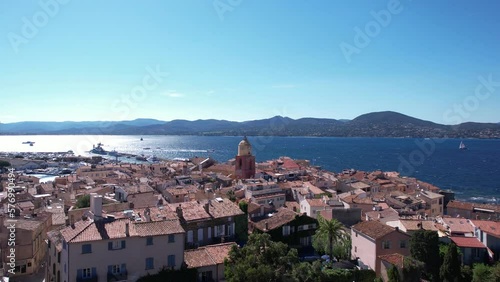 Saint Tropez, French Riviera. Aerial View of Old Town and Mediterranean Sea photo