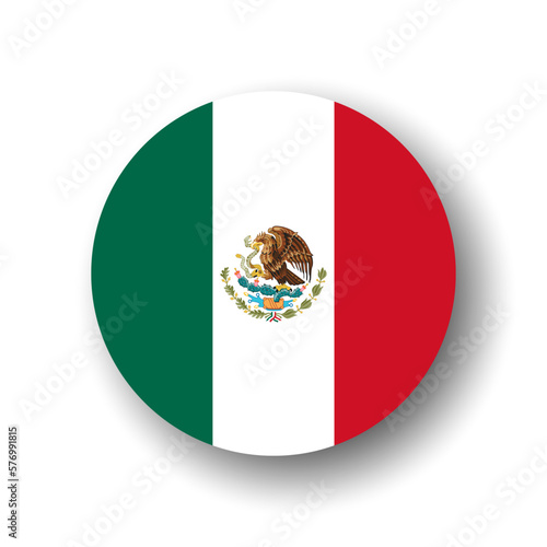 Mexico flag - flat vector circle icon or badge with dropped shadow.