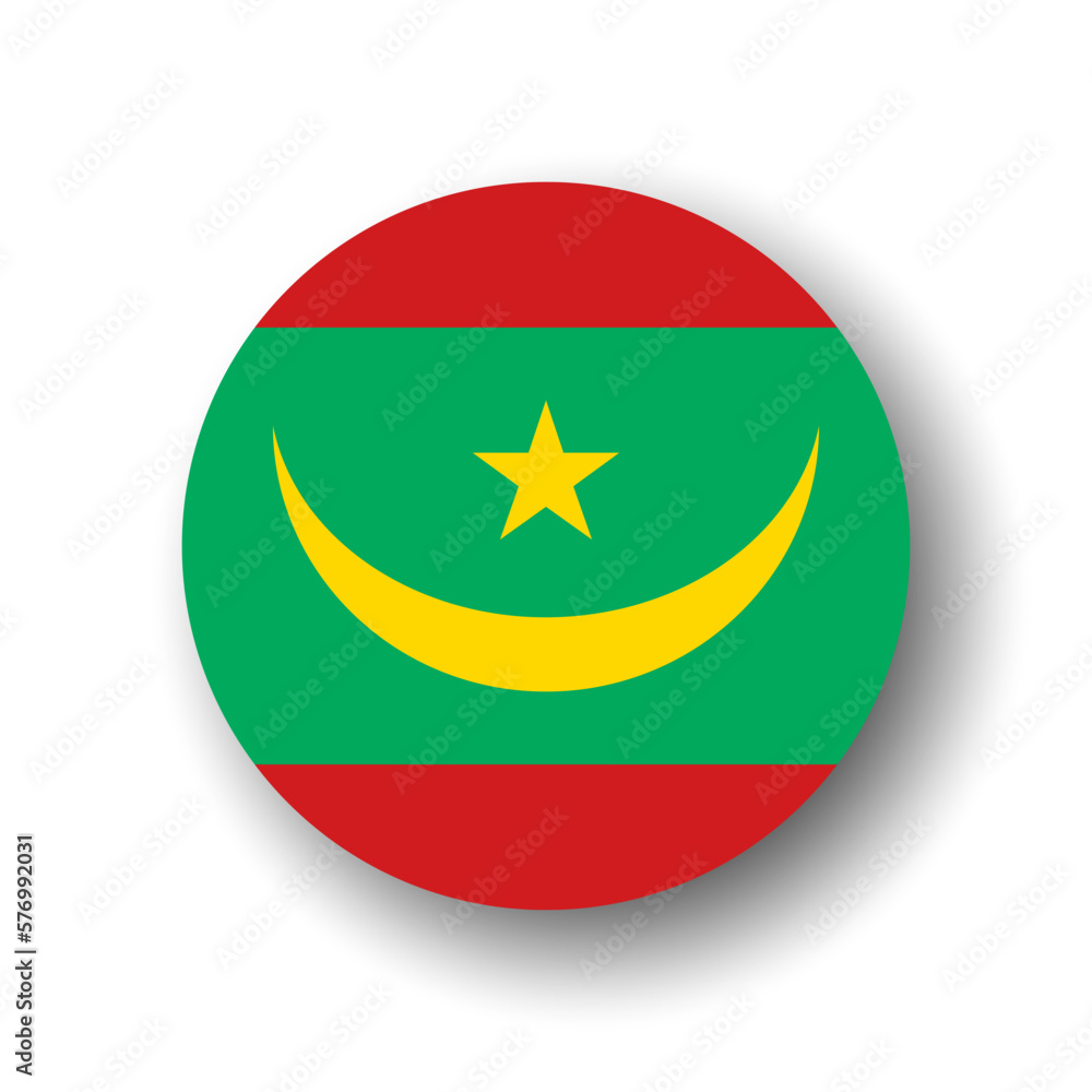 Mauritania flag - flat vector circle icon or badge with dropped shadow. Mauritania flag - flat vector circle icon or badge with dropped shadow.