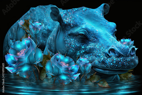 Elaborate Arrangement of Ardent Azure Glimmers and Fervid Genuine Mirth Shielded By an Incandescent Fairytale Paradise for Immortal Rose-Tinted Hippos Generative AI