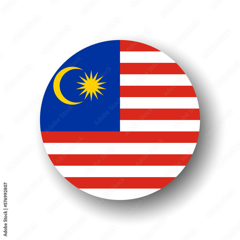 Malaysia flag - flat vector circle icon or badge with dropped shadow. Malaysia flag - flat vector circle icon or badge with dropped shadow.