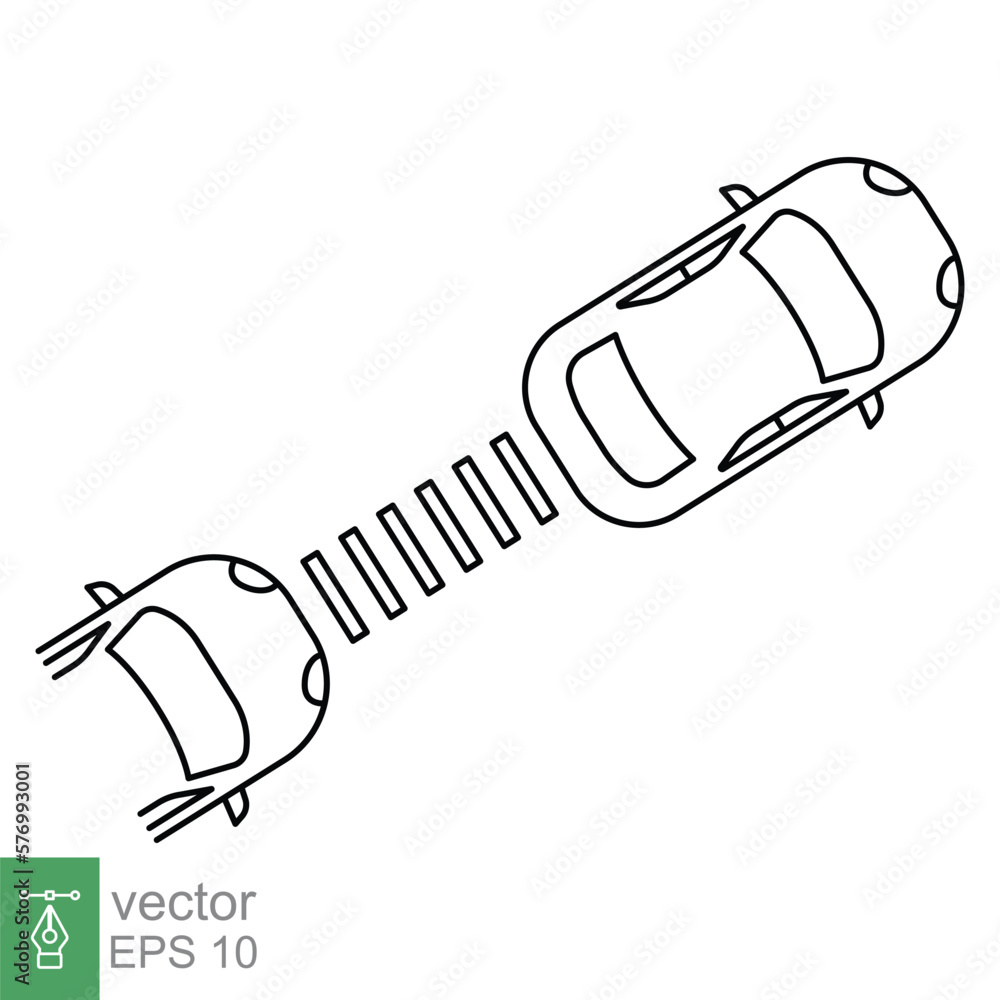 Adaptive cruise control system line icon. Simple outline style. Car security concept. Maintaining the following distance. Vector illustration isolated on white background. EPS 10.