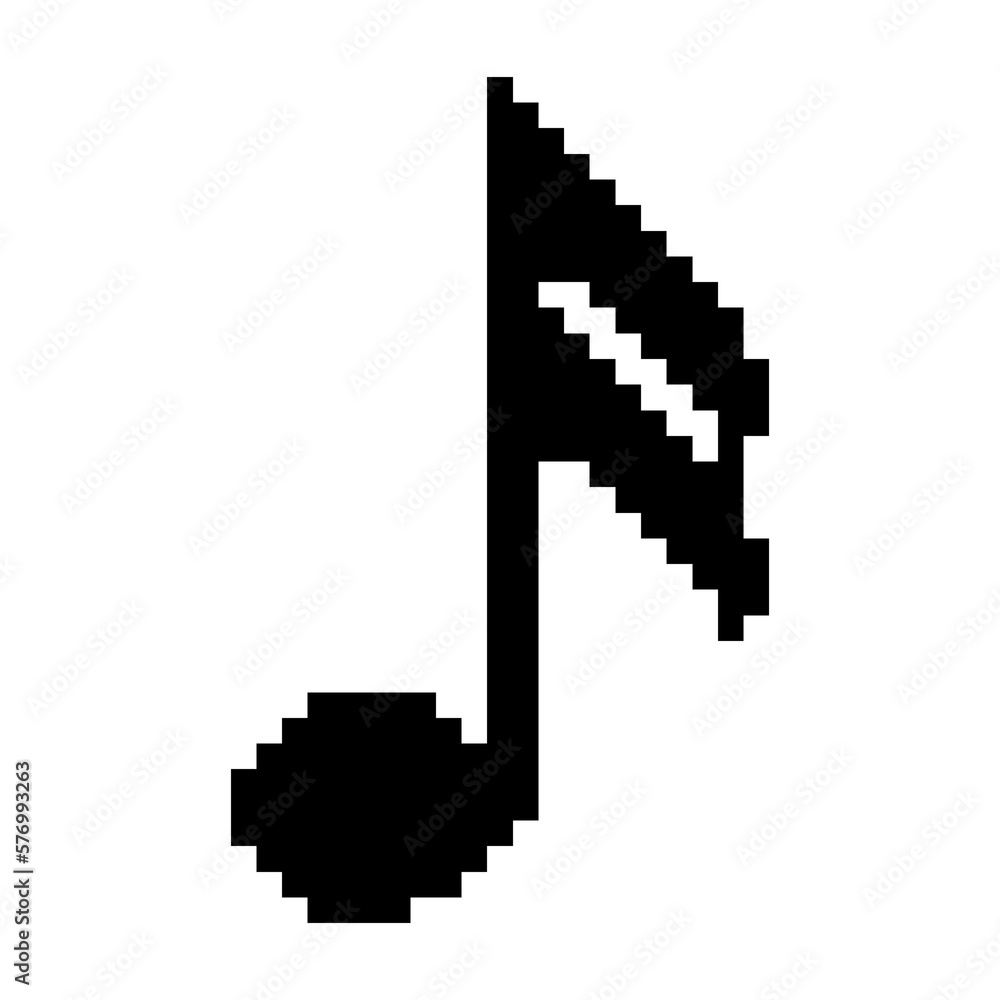 Musical sixteenth not icon black-white vector pixel art icon Musical sixteenth not icon black-white vector pixel art icon