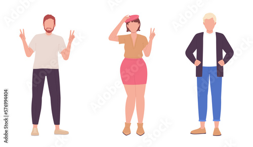 Modern city residents semi flat color vector characters set. Editable figures. Full body people on white. Simple cartoon style spot illustration pack for web graphic design and animation