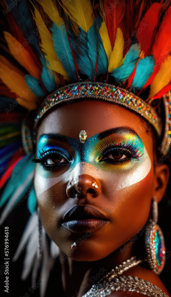 Colorful Face of Brazilian Carnival: A Celebration of Culture, Tradition, Vibrant Performances and Joyful Rhythms AI Generative