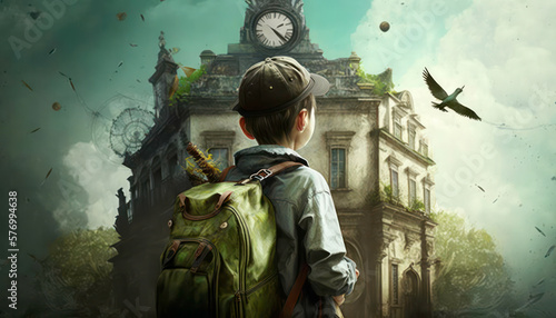 child in the city. Wanderlust. Generative AI