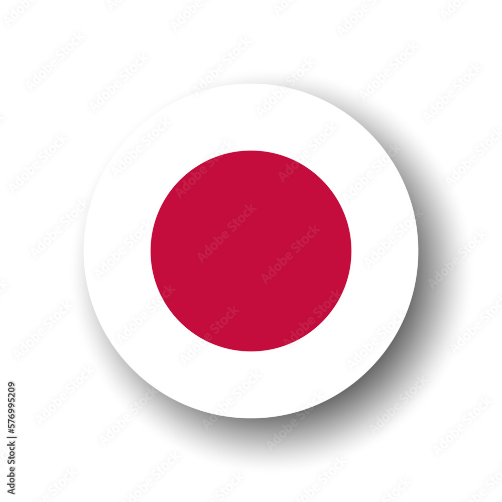 Japan flag - flat vector circle icon or badge with dropped shadow. Japan flag - flat vector circle icon or badge with dropped shadow.
