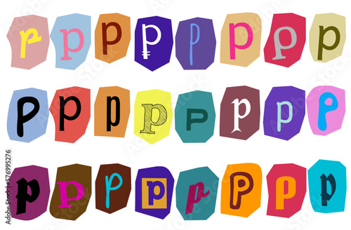 Alphabet p- vector cut newspaper and magazine letters, paper style ransom note letter
