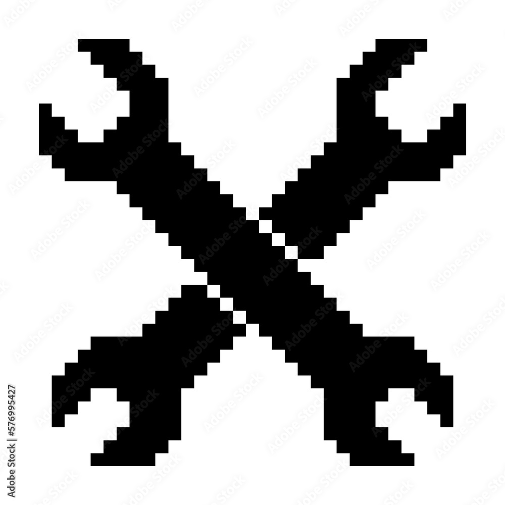 Wrench x icon black-white vector pixel art icon	