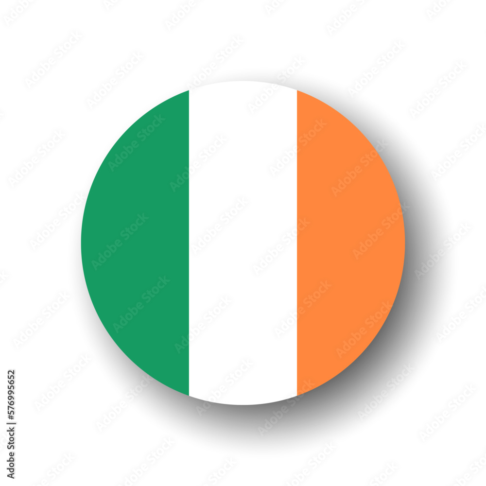 Ireland flag - flat vector circle icon or badge with dropped shadow. Ireland flag - flat vector circle icon or badge with dropped shadow.