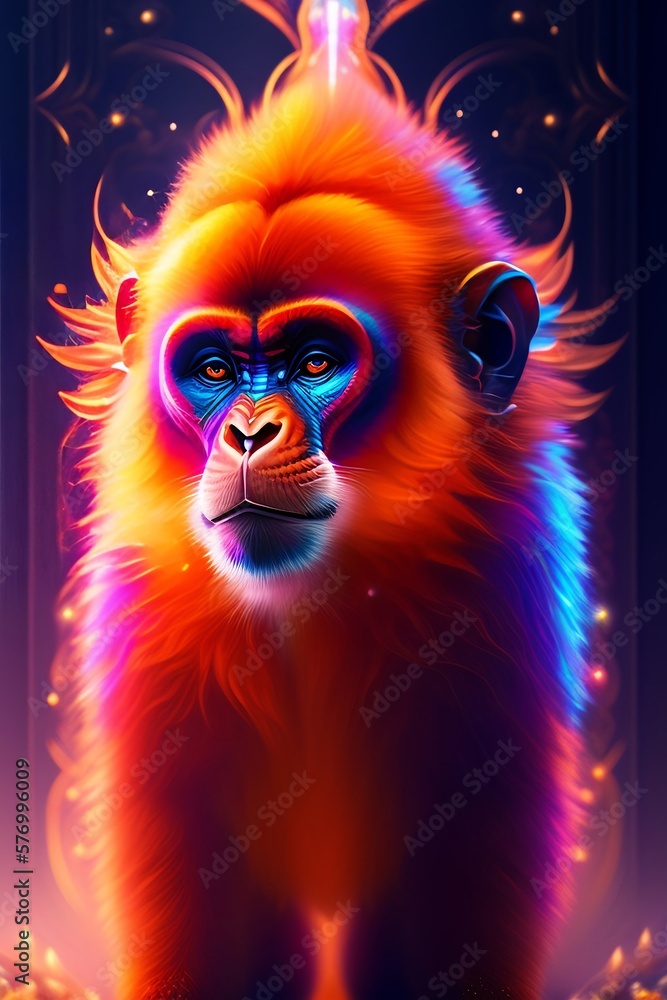 3D Monkey Colorful collage in colorful background. 3D Illustration 