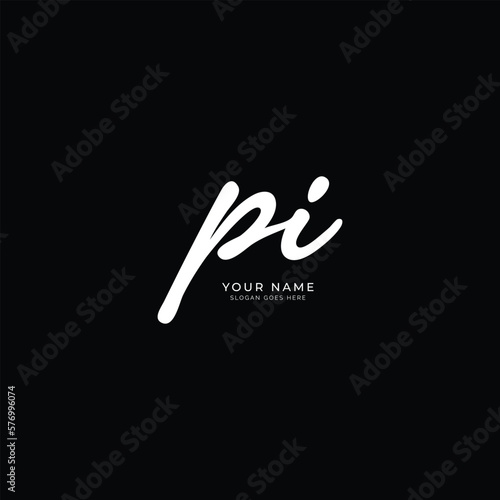 P, I, PI Initial letter handwriting and signature vector logo