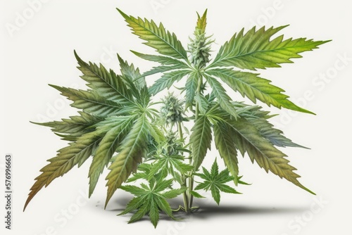 A brand new cannabis plant  still lush with its greenery. Farm grown  organic cannabis as a herbal remedy. The young hemp crop in closeup. Medicinal marijuana cultivation as an idea. Generative AI
