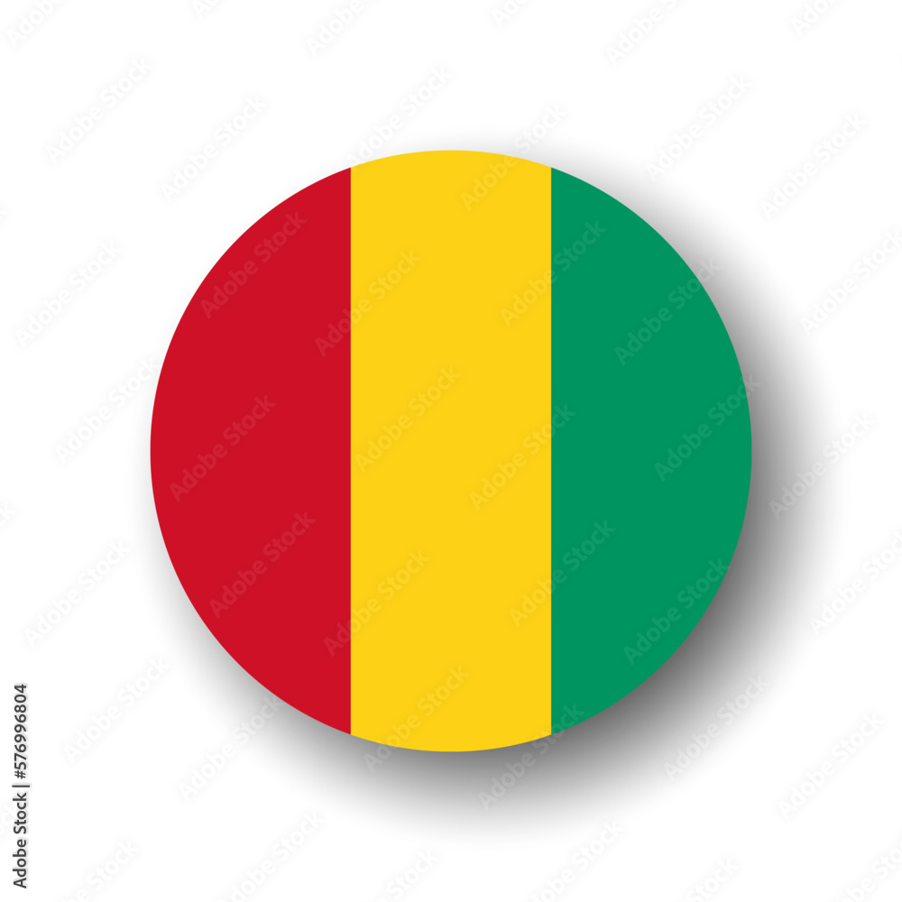Guinea flag - flat vector circle icon or badge with dropped shadow.