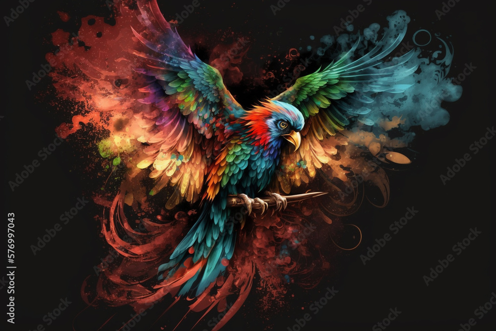 Obraz premium Phoenix Fantastic Bird with Vibrant Colors of the Feathers and majestic look. Ai generated