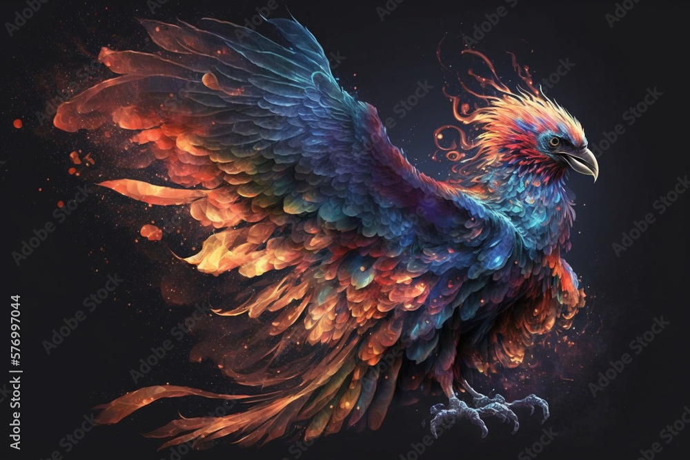 Fototapeta premium Phoenix Fantastic Bird with Vibrant Colors of the Feathers and majestic look. Ai generated