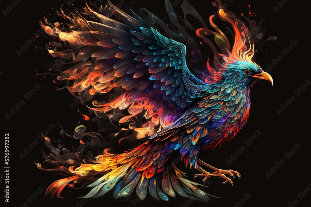 Obraz premium Phoenix Fantastic Bird with Vibrant Colors of the Feathers and majestic look. Ai generated