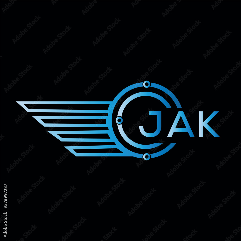 JAK letter logo. JAK blue vector image on black background. JAK technology Monogram logo design and best business icon.
 - obrazy, fototapety, plakaty 
