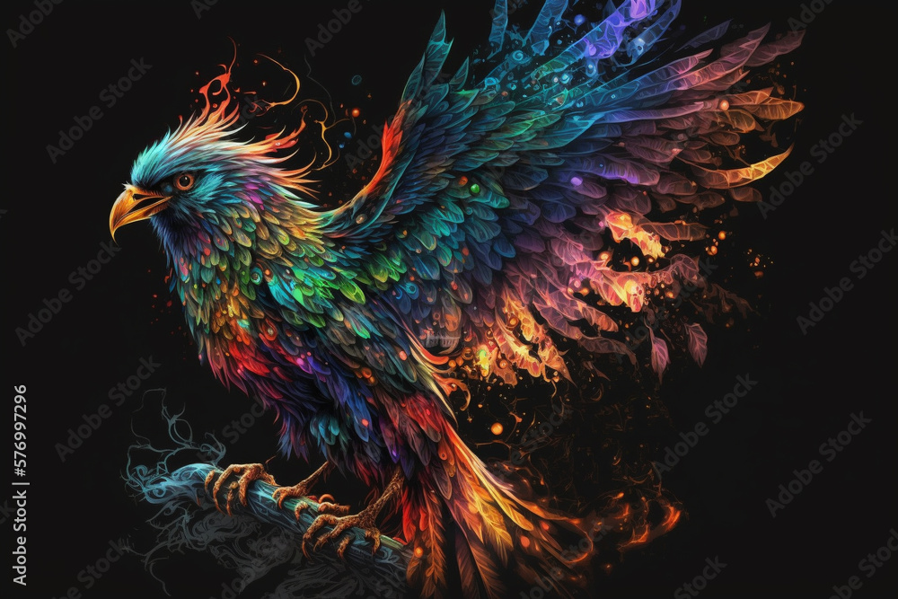 Phoenix Fantastic Bird with Vibrant Colors of the Feathers and majestic look. Ai generated Phoenix Fantastic Bird with Vibrant Colors of the Feathers and majestic look. Ai generated