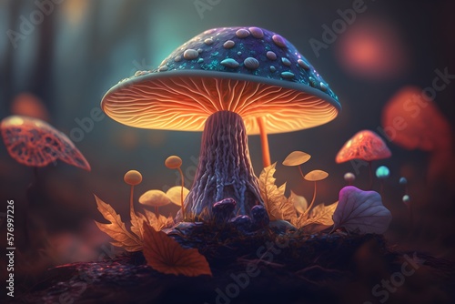 Orange mushroom in the night, generative, AI