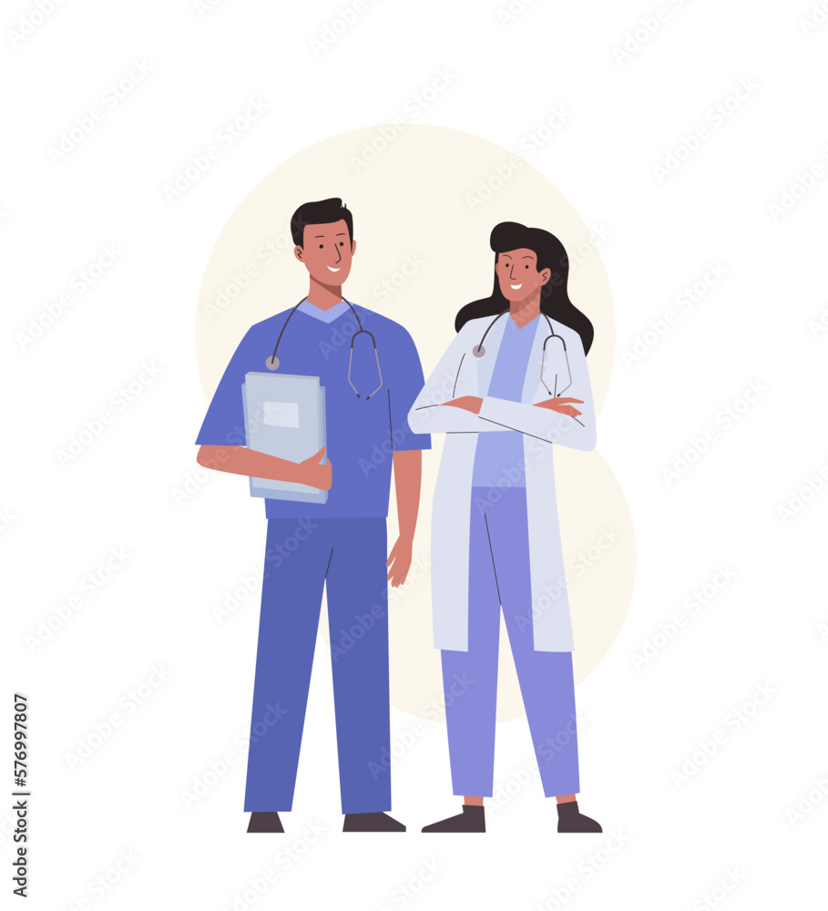 Doctor team in uniform. Medical personnel characters Doctor team in uniform. Medical personnel characters