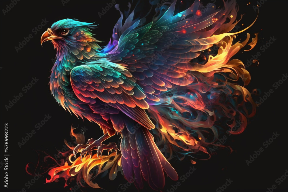 Obraz premium Phoenix Fantastic Bird with Vibrant Colors of the Feathers and majestic look. Ai generated