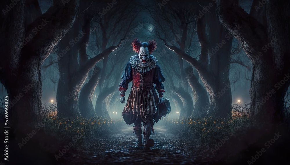 custom made wallpaper toronto digitalScary clown in a dark night that gives you goosebumps. Generative AI
